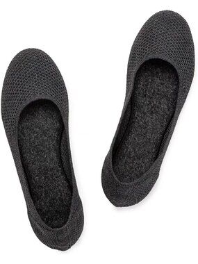 Women's Black Ballet Flat Low Wedge Comfort Soft Round Toe Slip Shoes